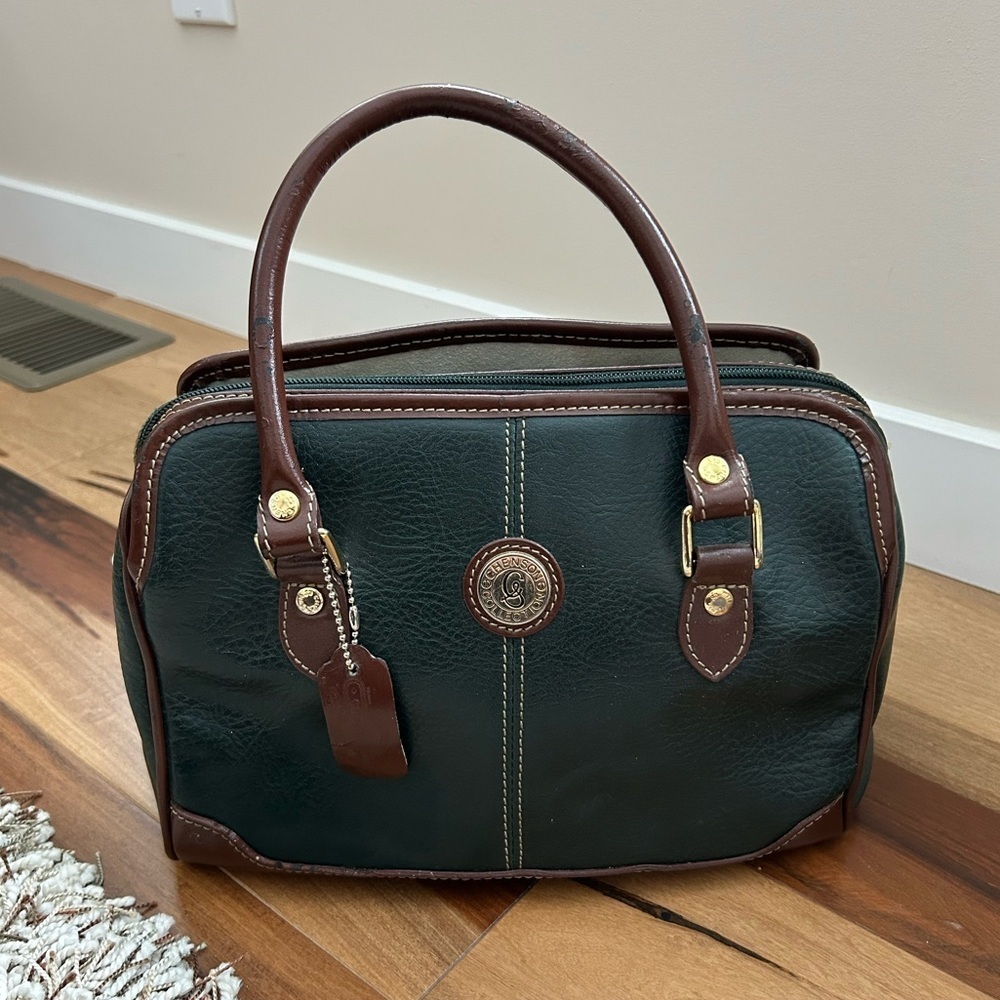 Chanson Green and Brown Leather Handbag